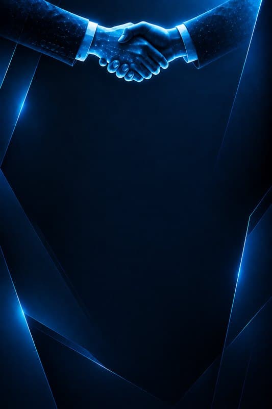 Glowing handshake on a dark blue background