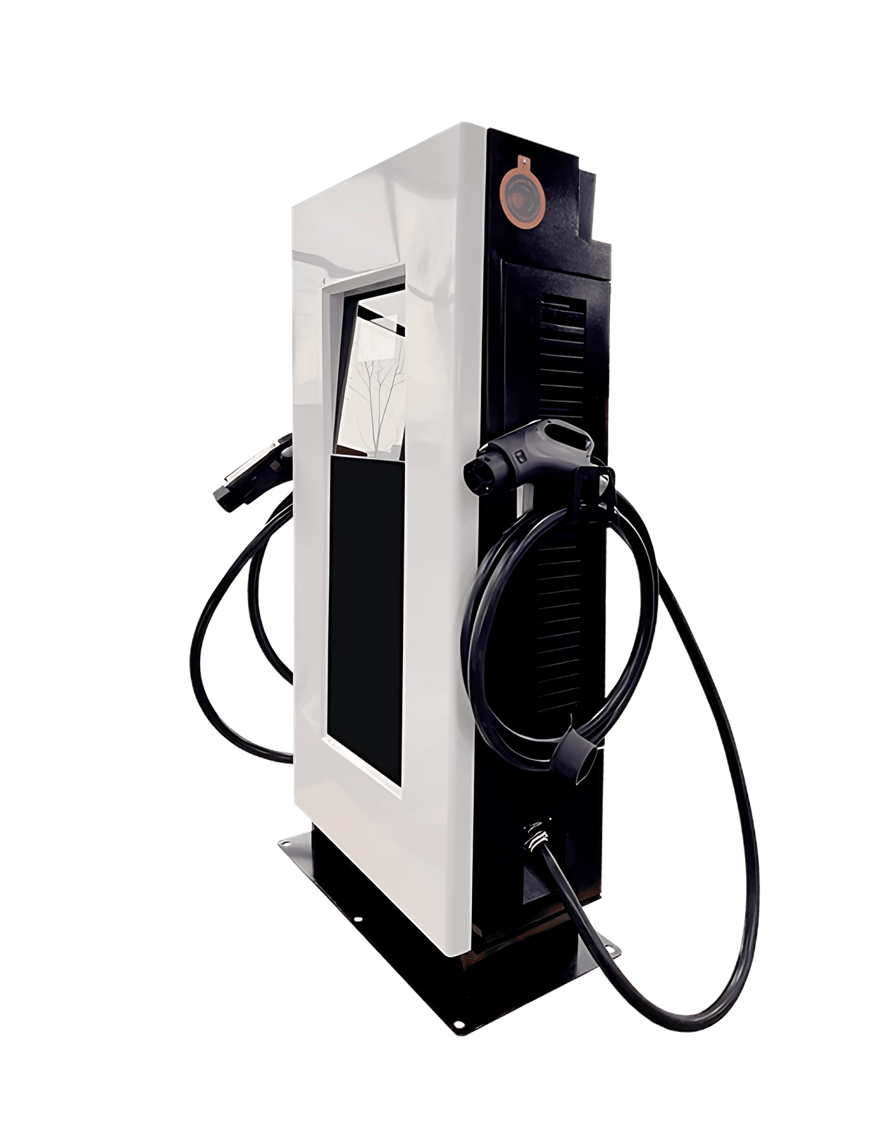TA-DC-DD 120KW floor-standing DC fast charger with two charging guns, front view