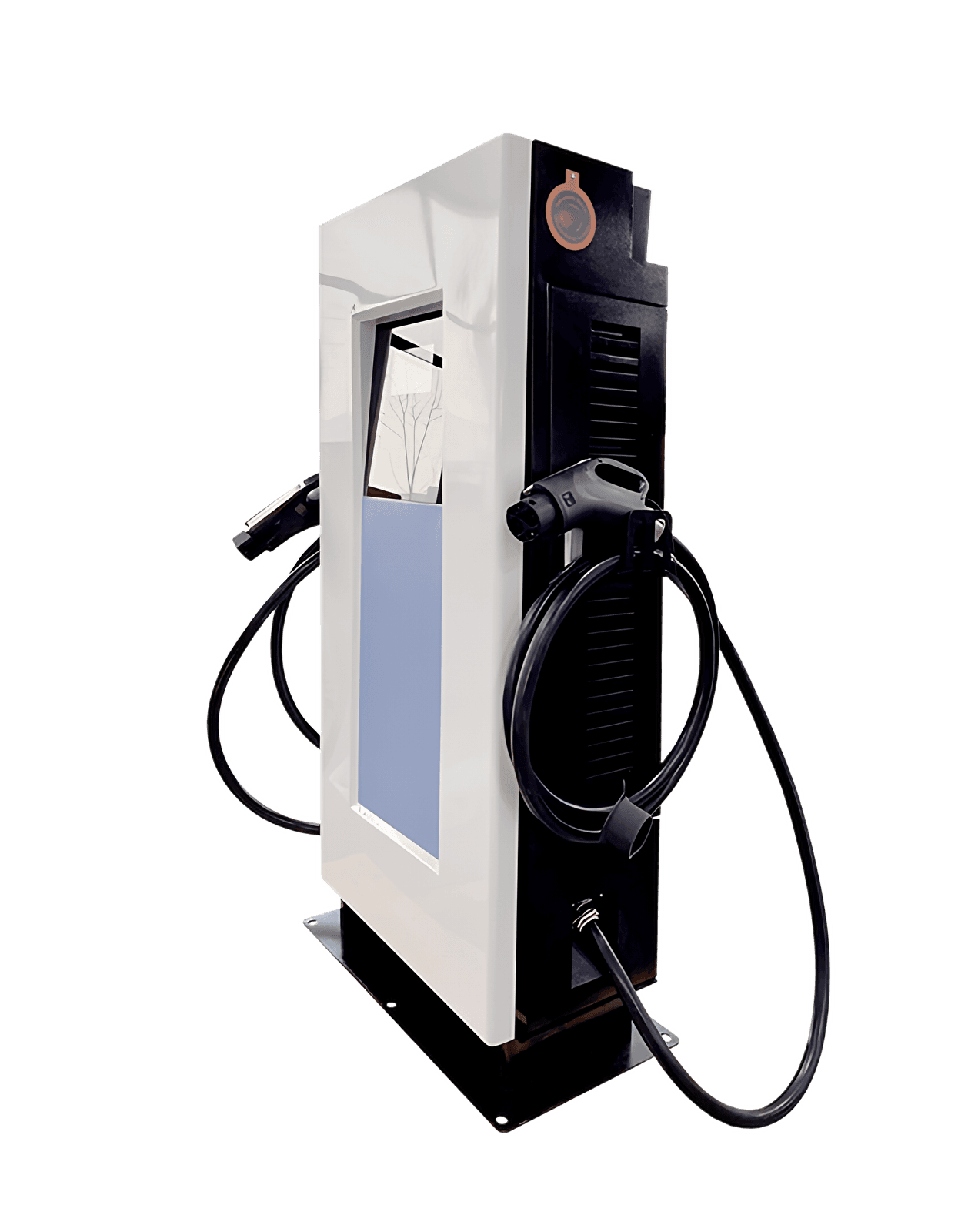 TA-DC-DD 40KW floor-standing DC fast charger with two charging guns, front view