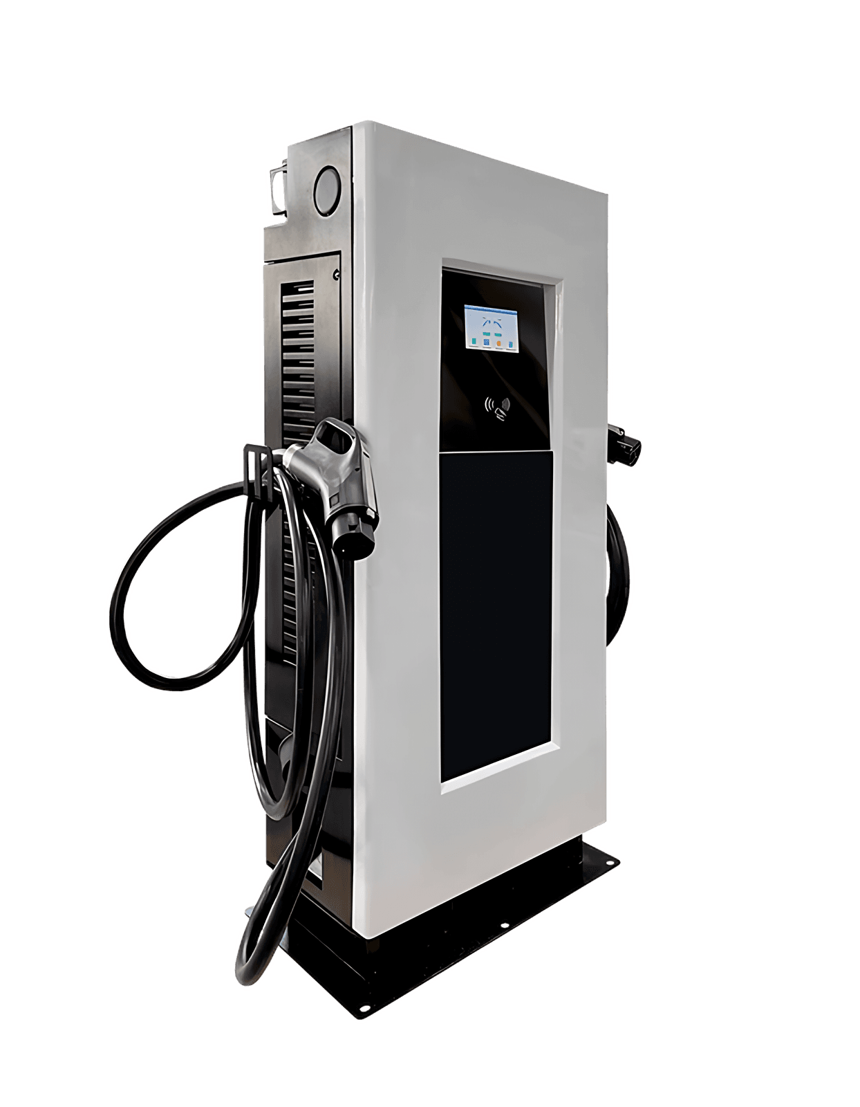 TA-DC-DD 80KW floor-standing DC fast charger with two charging guns, front view