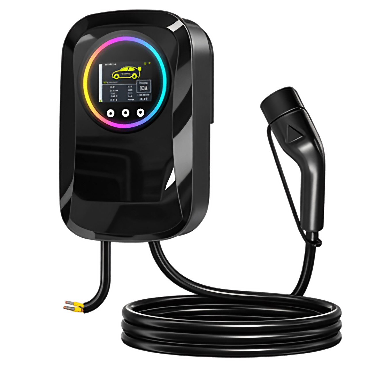22 kW wall-mounted EV charger with RGB light ring and Type 2 cable