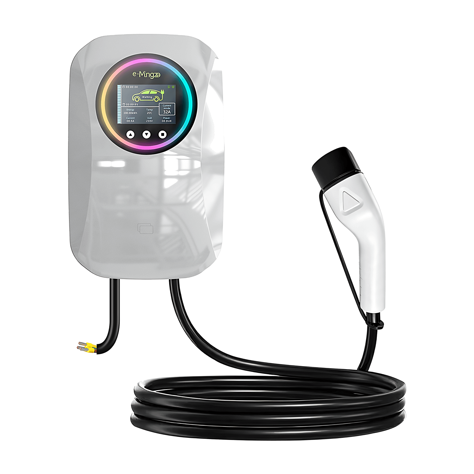 7 kW wall-mounted EV charger with Type 2 cable and plug